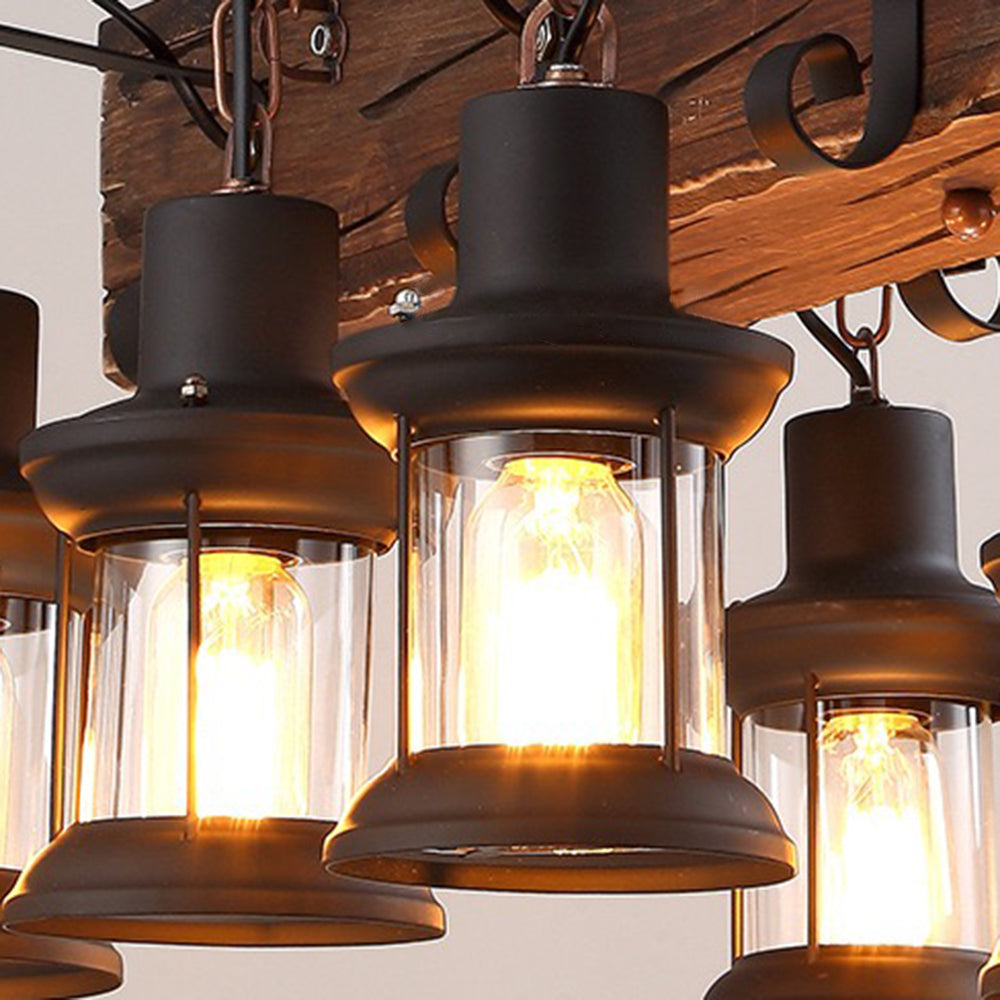 Epoch Lampade a Sospensione Retro Rettangolare Lanterna Metallo Legno