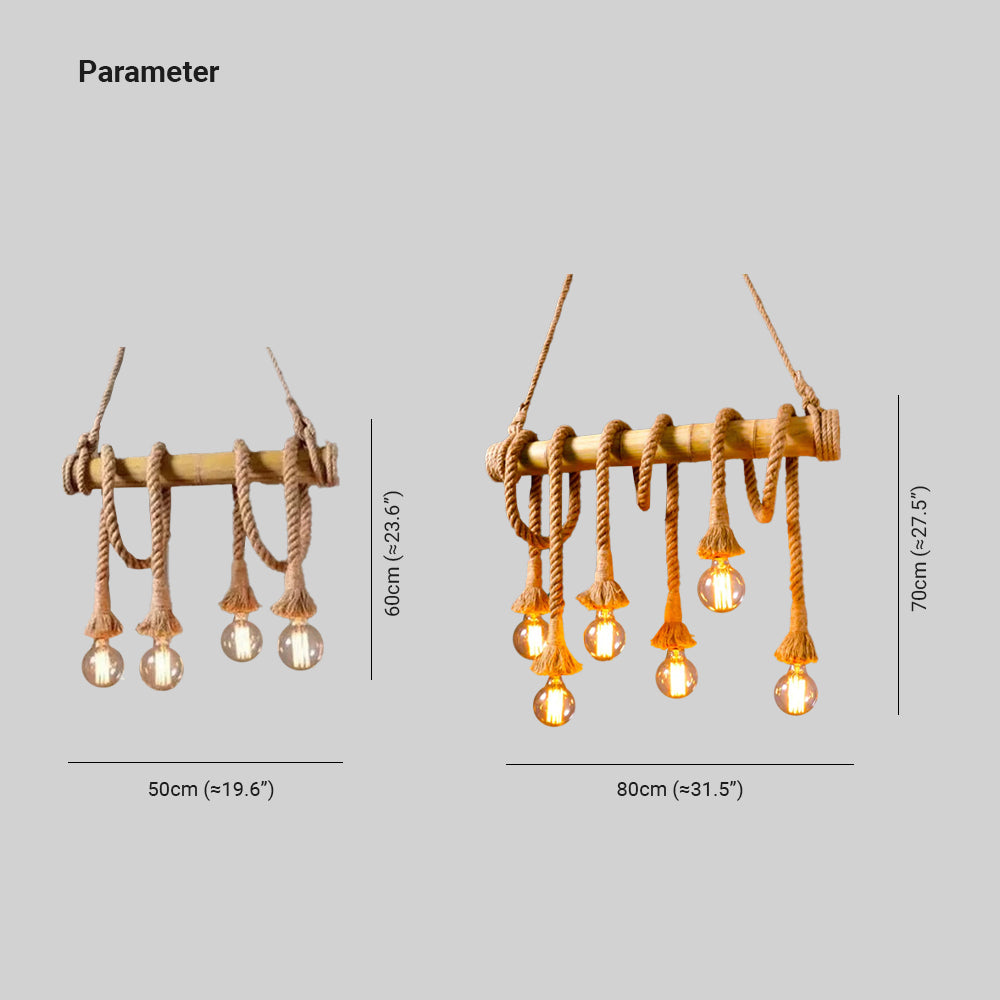 Silva Vintage LED Rustico Lampada a Sospensione Legno/Corda Soggiorno/Sala da Pranzo