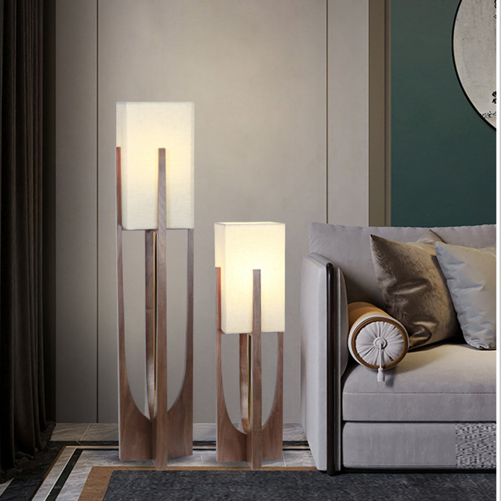 Muto Moderne LED Lampada da Terra Rettangolare Legno/Tessuto