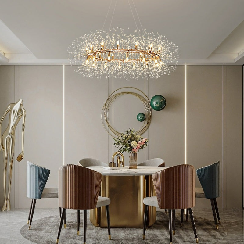 Arisha Lampada a Sospensione LED Moderna Dente di Leone in Metallo Oro/Cristallo