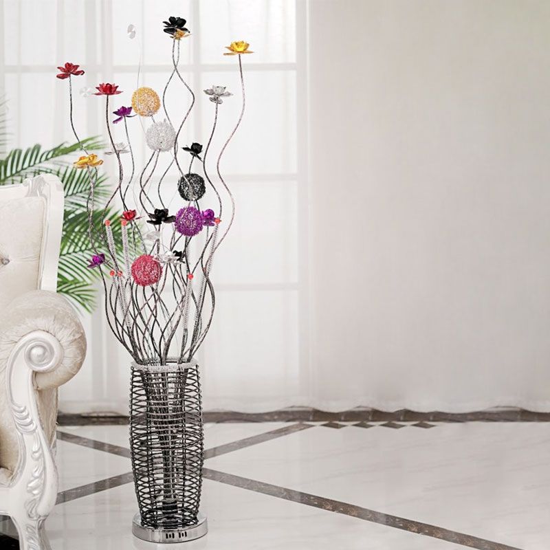 Arisha Bellissimo LED Lampade da Terra Arte Deco Fiore Vaso Metallo Argento Soggiorno/Camera da Letto