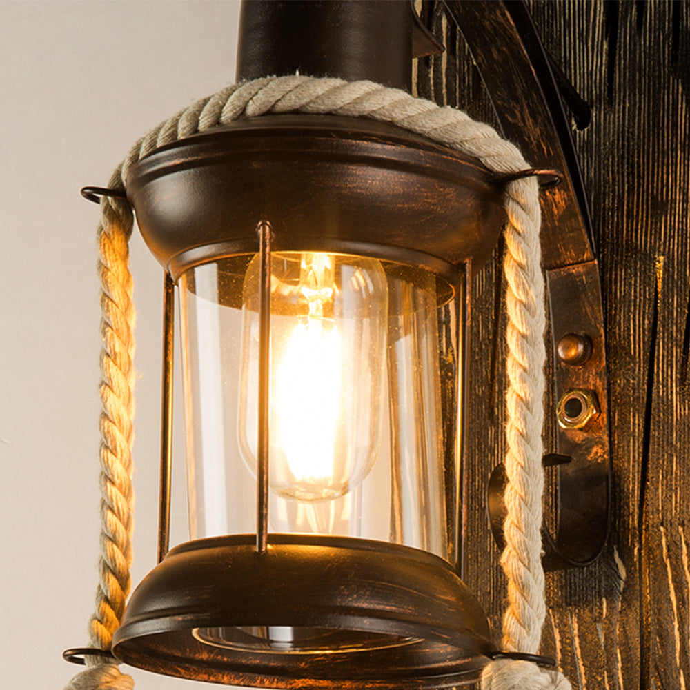Silva Vintage LED Applique Legno Nero Lanterna Camera da Letto