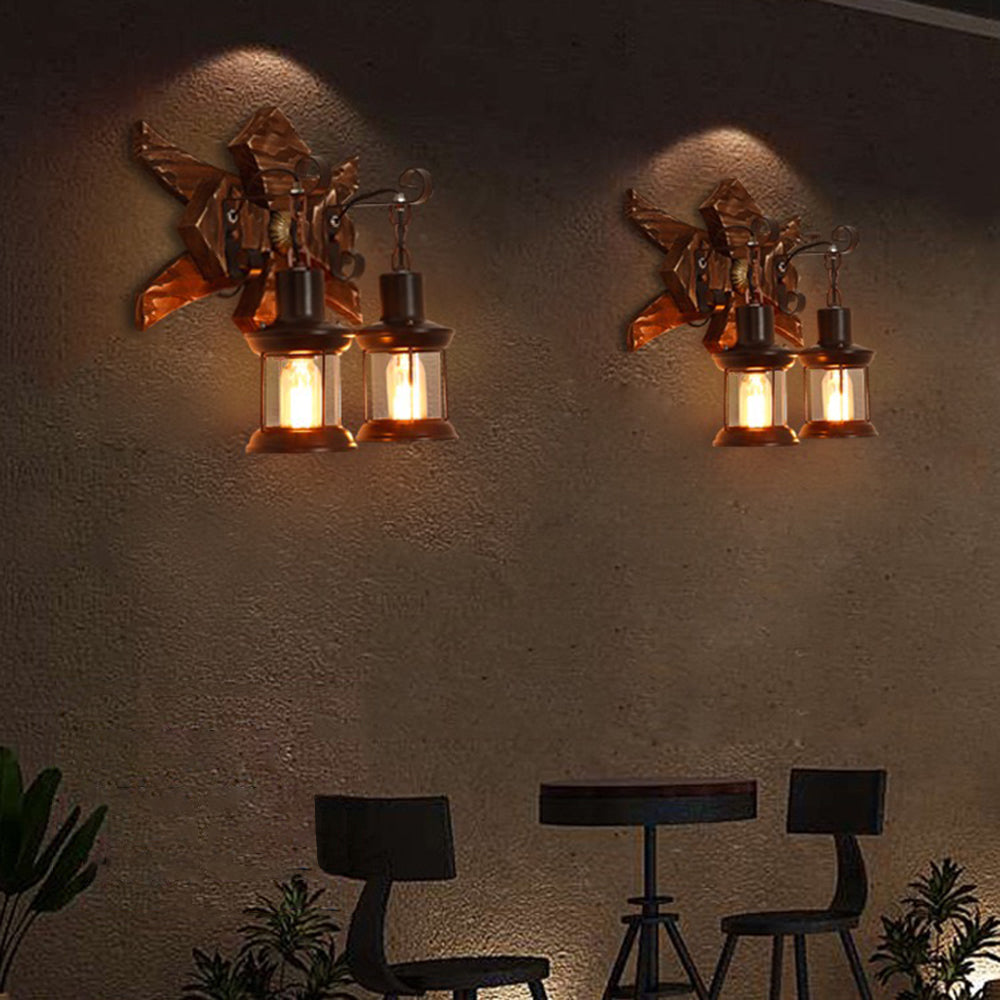 Epoch Decorativa Vintage LED Applique Legno Lanterna Doppia Luce Soggiorno/Camera da Letto