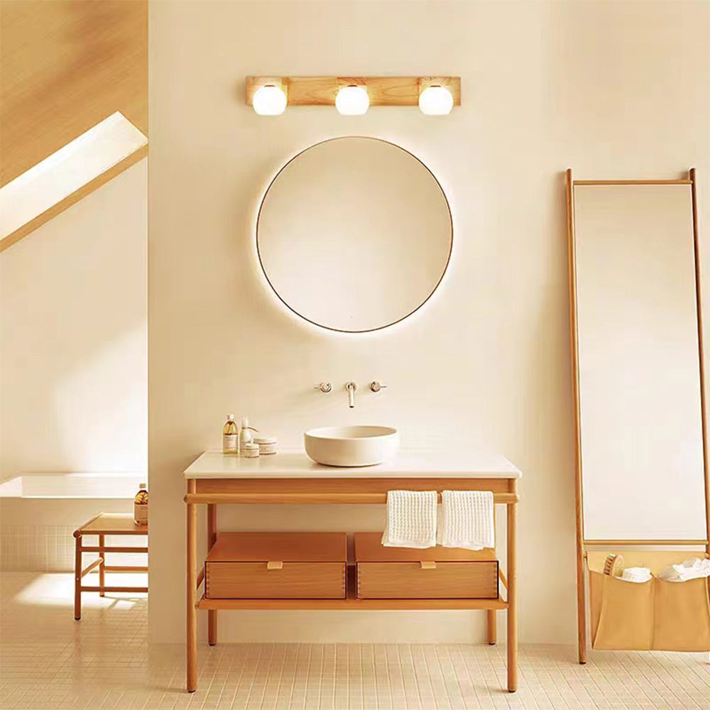 Muto Moderni LED Piccolo Applique Vanità Specchio Sfera Legno Bagno