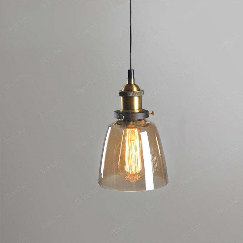 Arisha Industriale LED Lampada a Sospensione Vetro Chiaro/Ambra/Grigio Fumo