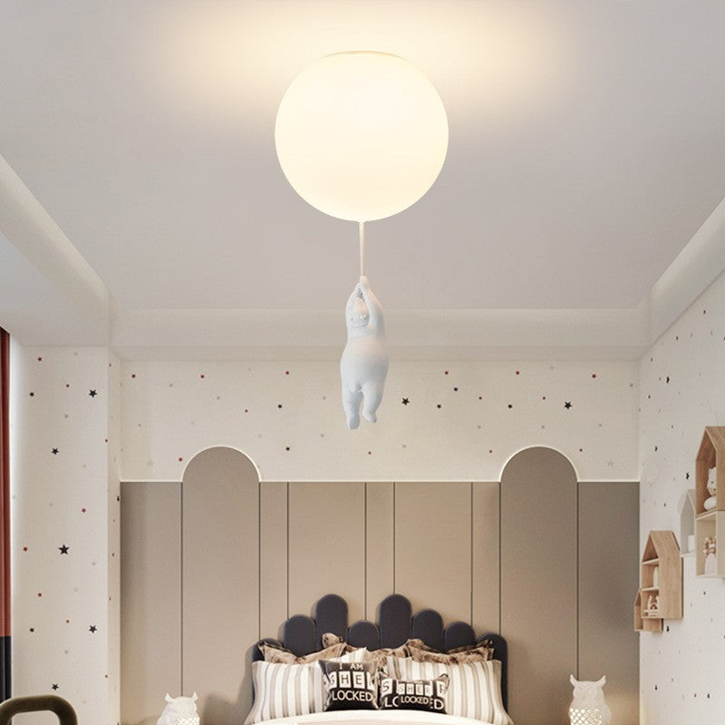 Aria Moderno Bellissimo LED Plafoniera Bianco Orso Pallone Resina