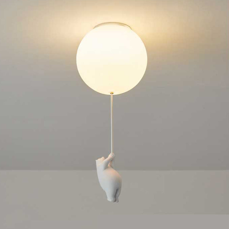 Aria Moderno Bellissimo LED Plafoniera Bianco Orso Pallone Resina
