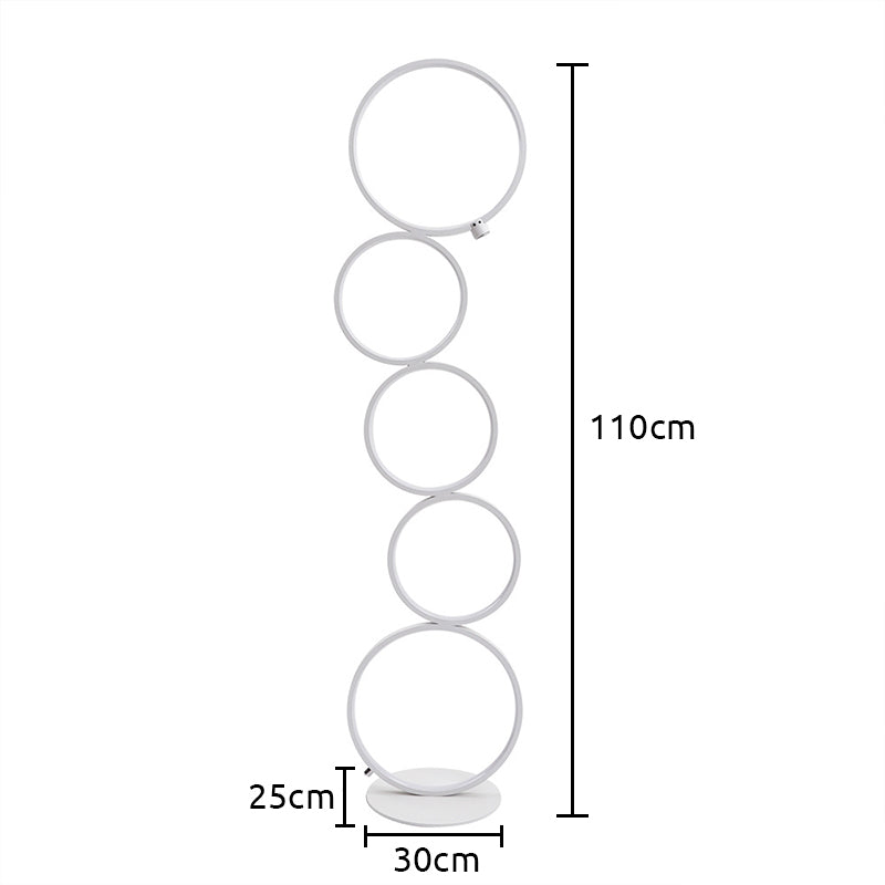 Arisha Moderna LED Lampada da Terra Metallo/Silicio Bianco/Nero Multi-Anelli Soggiorno/Camera da Letto