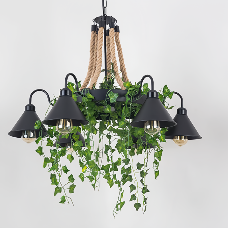 Arisha Vintage Metallo/Corda LED Lux Lampadario Nero Camera da Letto/Soggiorno