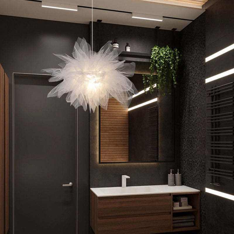 Arisha Moderna LED Lampada a Sospensione Tessuto Bianco Fiore Camera da Letto