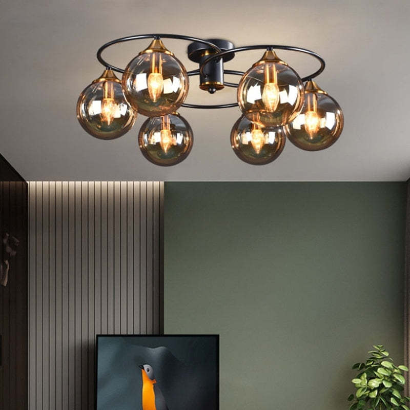 Valentina Moderno LED Sfera Plafoniera Vetro Grigio/Ambra Metallo Acrilico Sala da Pranzo