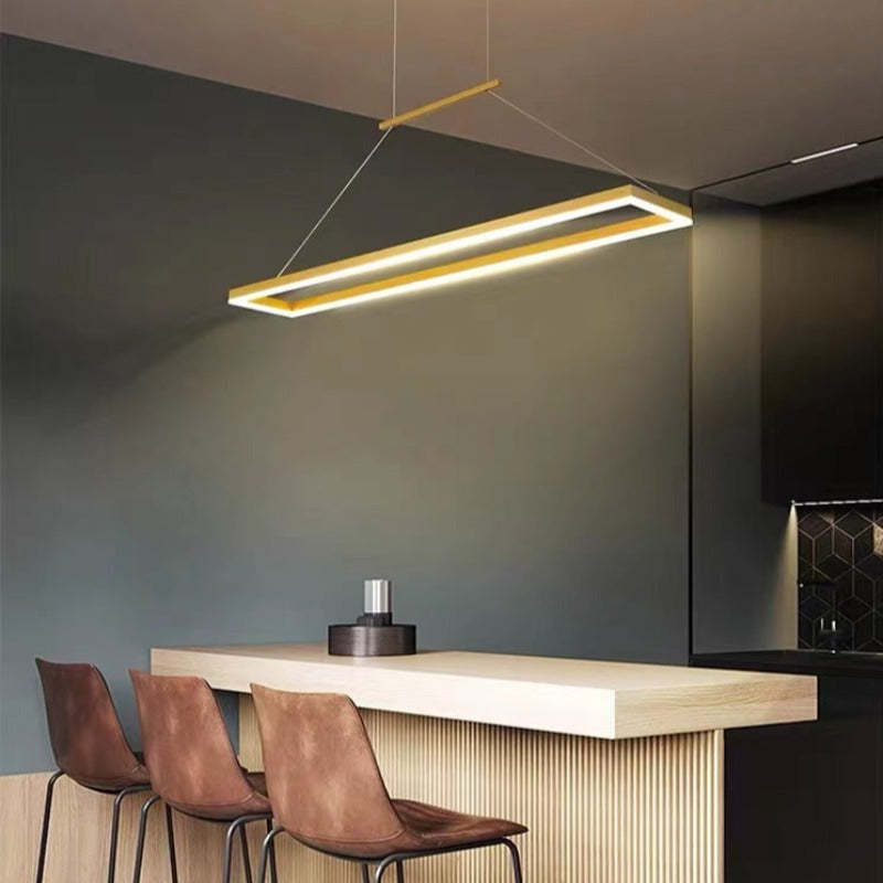 Edge Minimalismo LED Lampada a Sospensione Metallo Orizzontale Rettangolare Lussa Caffè/Oro