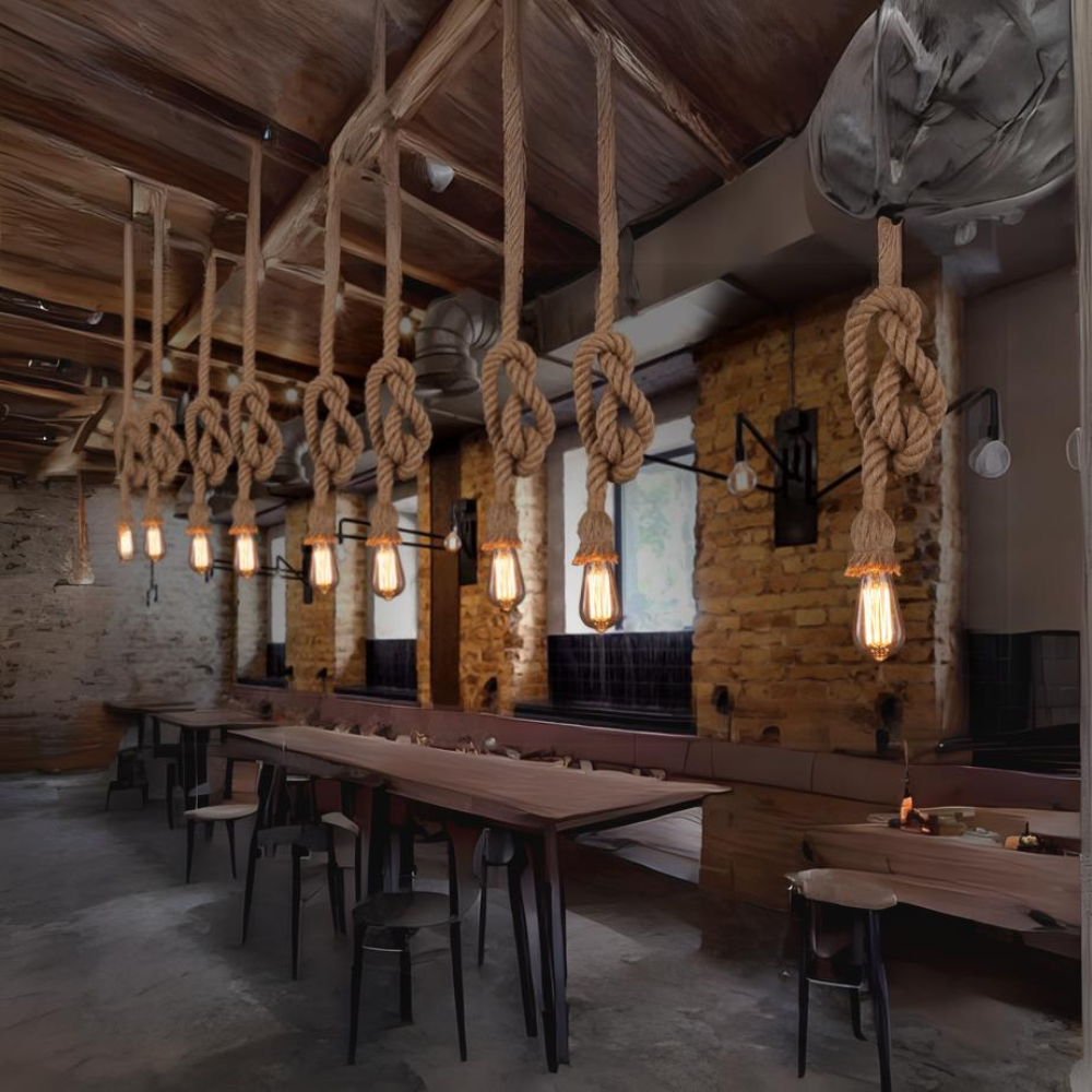 Silva Vintage LED Corda Sospensione Legno Caffetteria/Bar/Ristorante