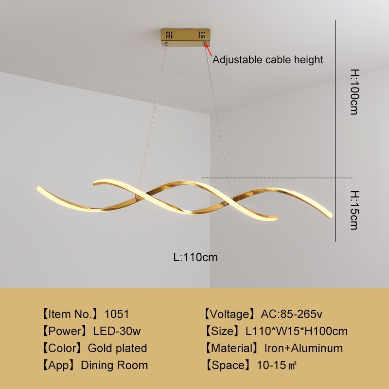 Arisha Moderno LED Spirale Lampada a Sospensione Metallo Acrilico Oro Sala da Pranzo/Soggiorno/Camera da Letto
