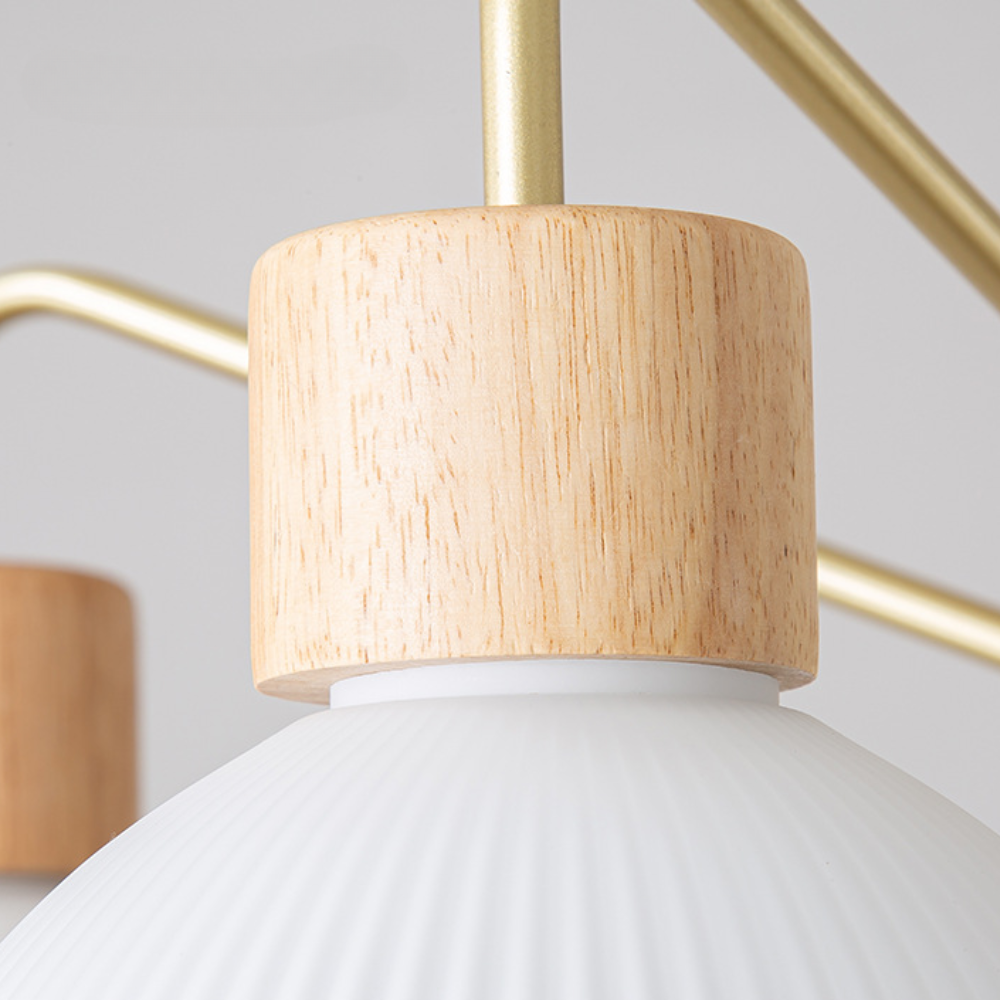 Arisha Moderno Metallo/Legno/Vetro Lux Lampadario Bianco/Noce Soggiorno/Sala da Pranzo