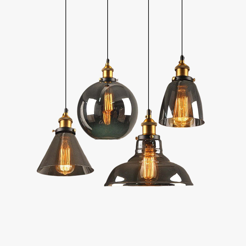 Arisha Industriale LED Lampada a Sospensione Vetro Chiaro/Ambra/Grigio Fumo