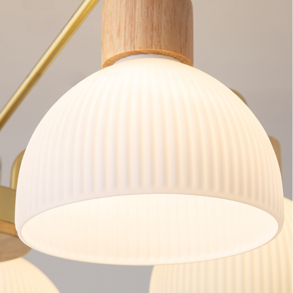 Arisha Moderno Metallo/Legno/Vetro Lux Lampadario Bianco/Noce Soggiorno/Sala da Pranzo