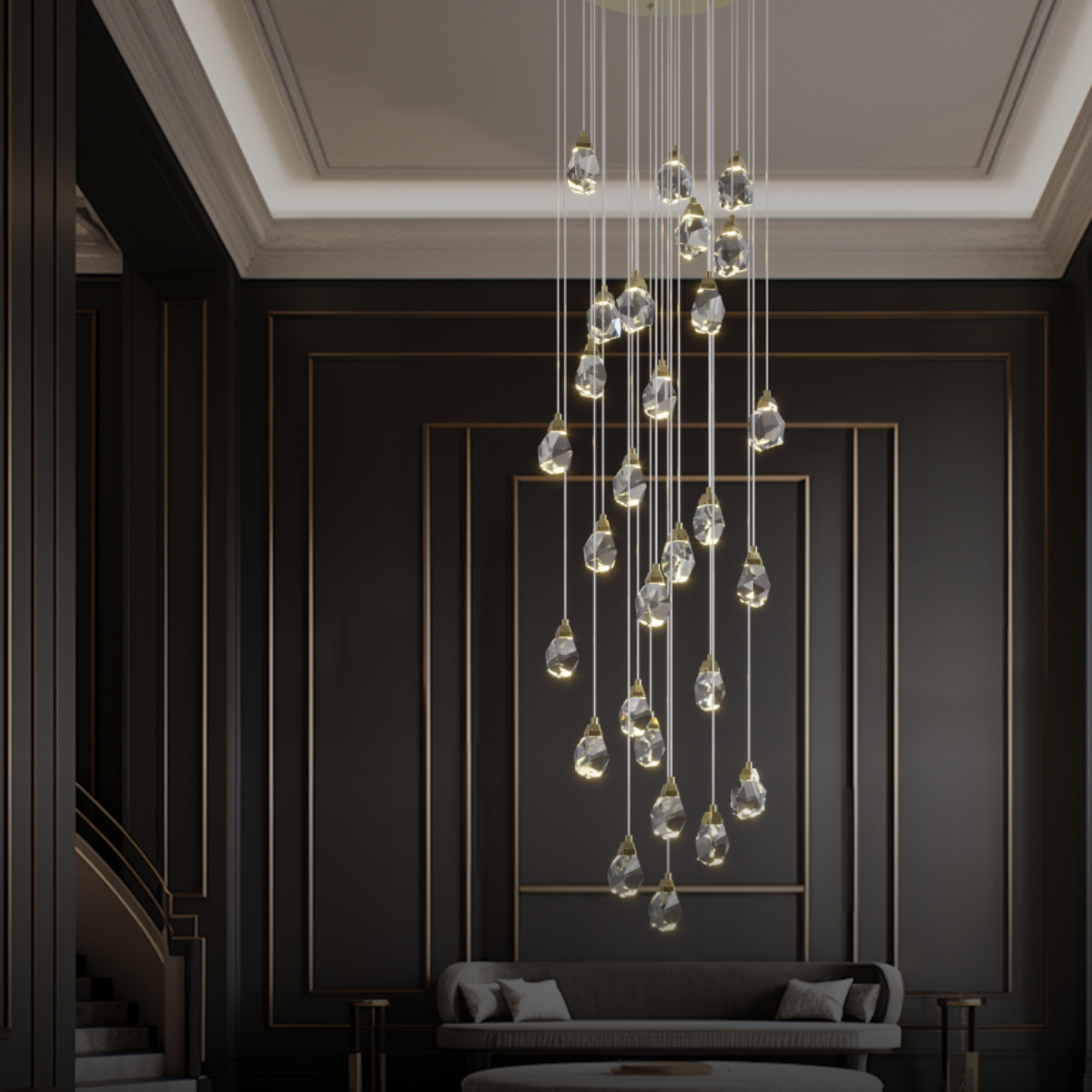 Kristy Design Cristallo LED Metallo Lampade a Sospensione Oro Soggiorno