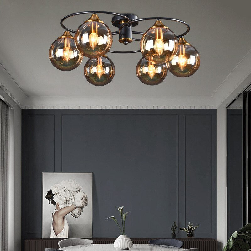 Valentina Moderno LED Sfera Plafoniera Vetro Grigio/Ambra Metallo Acrilico Sala da Pranzo