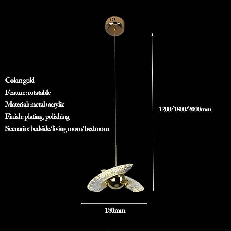 Kristy Design Lusso LED Lampada a Sospensione Metallo Acrilico Oro Soggiorno/Camera da Letto