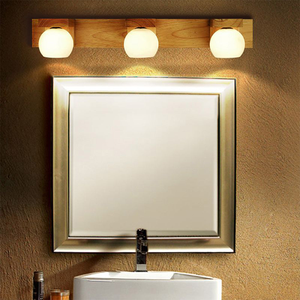 Muto Moderni LED Piccolo Applique Vanità Specchio Sfera Legno Bagno
