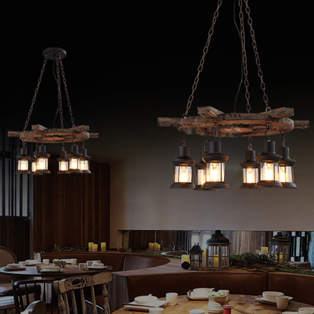 Epoch Retro Industriale LED Lampade a Sospensione Marrone Metallo Legno Soggiorno