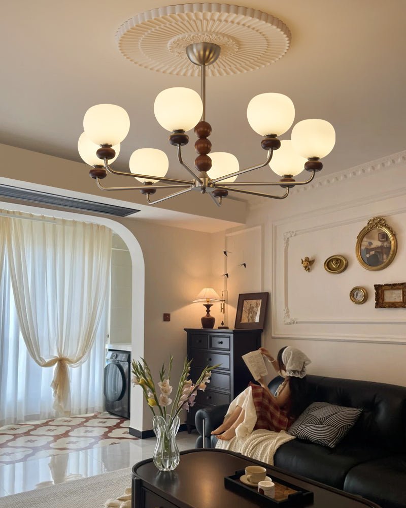 Orb Walnut Chandelier - Blowlighting