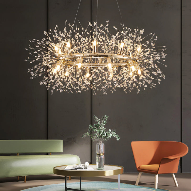 Arisha Lampada a Sospensione LED Moderna Dente di Leone in Metallo Oro/Cristallo
