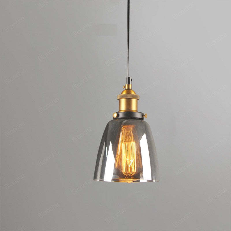Arisha Industriale LED Lampada a Sospensione Vetro Chiaro/Ambra/Grigio Fumo
