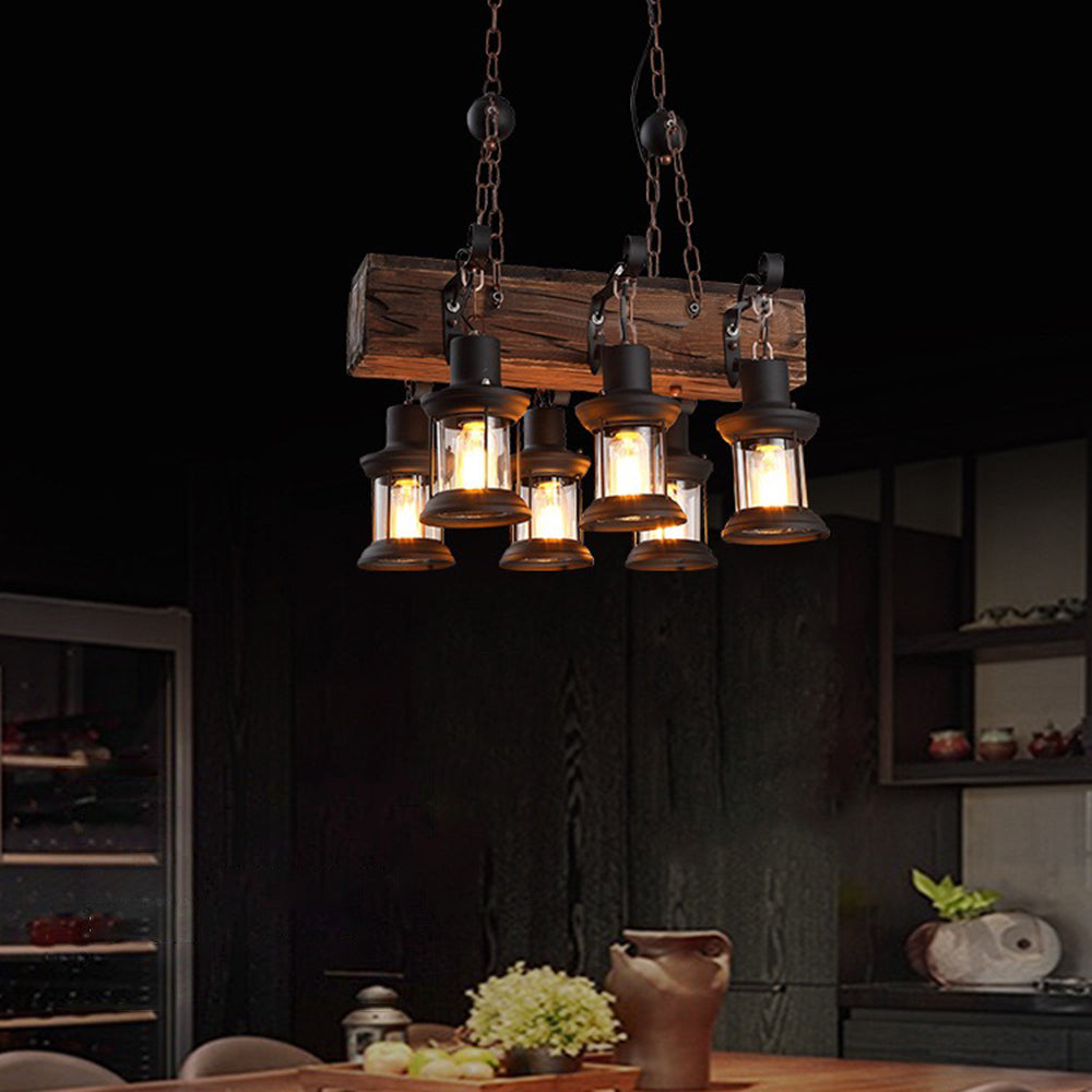 Epoch Lampade a Sospensione Retro Rettangolare Lanterna Metallo Legno