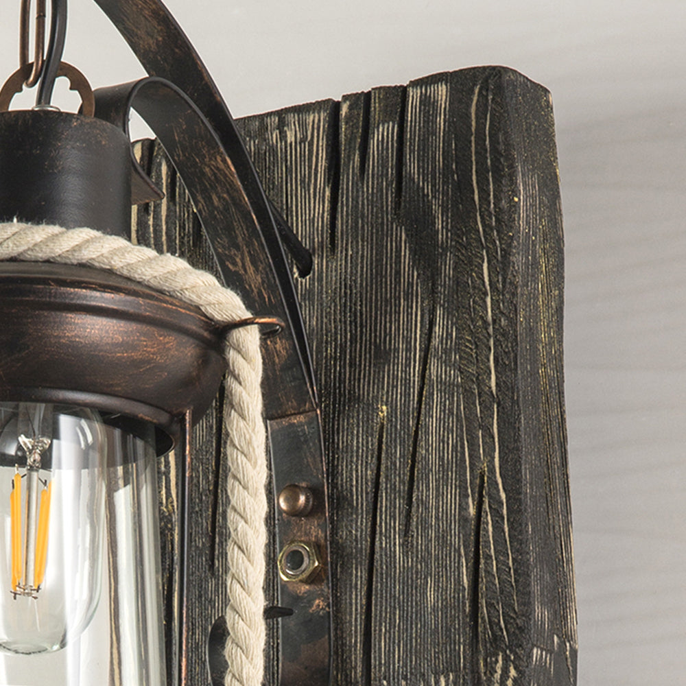 Silva Vintage LED Applique Legno Nero Lanterna Camera da Letto