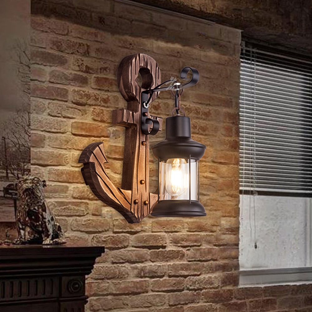 Epoch Vintage LED Ancora Applique Metallo Legno Lanterna Bianco/Marrone Soggiorno/Camera da Letto