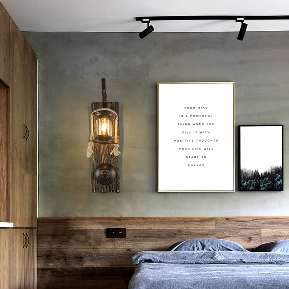 Silva Vintage LED Applique Legno Nero Lanterna Camera da Letto