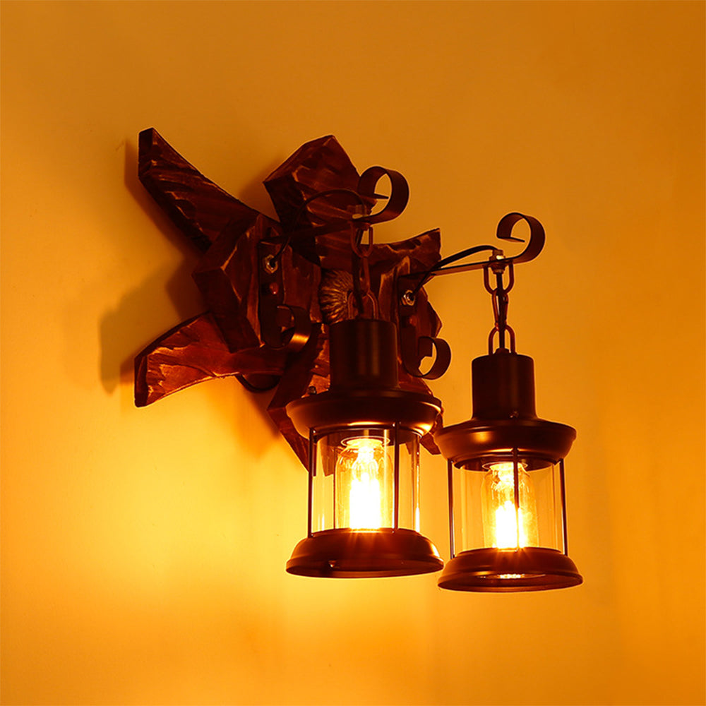 Epoch Decorativa Vintage LED Applique Legno Lanterna Doppia Luce Soggiorno/Camera da Letto