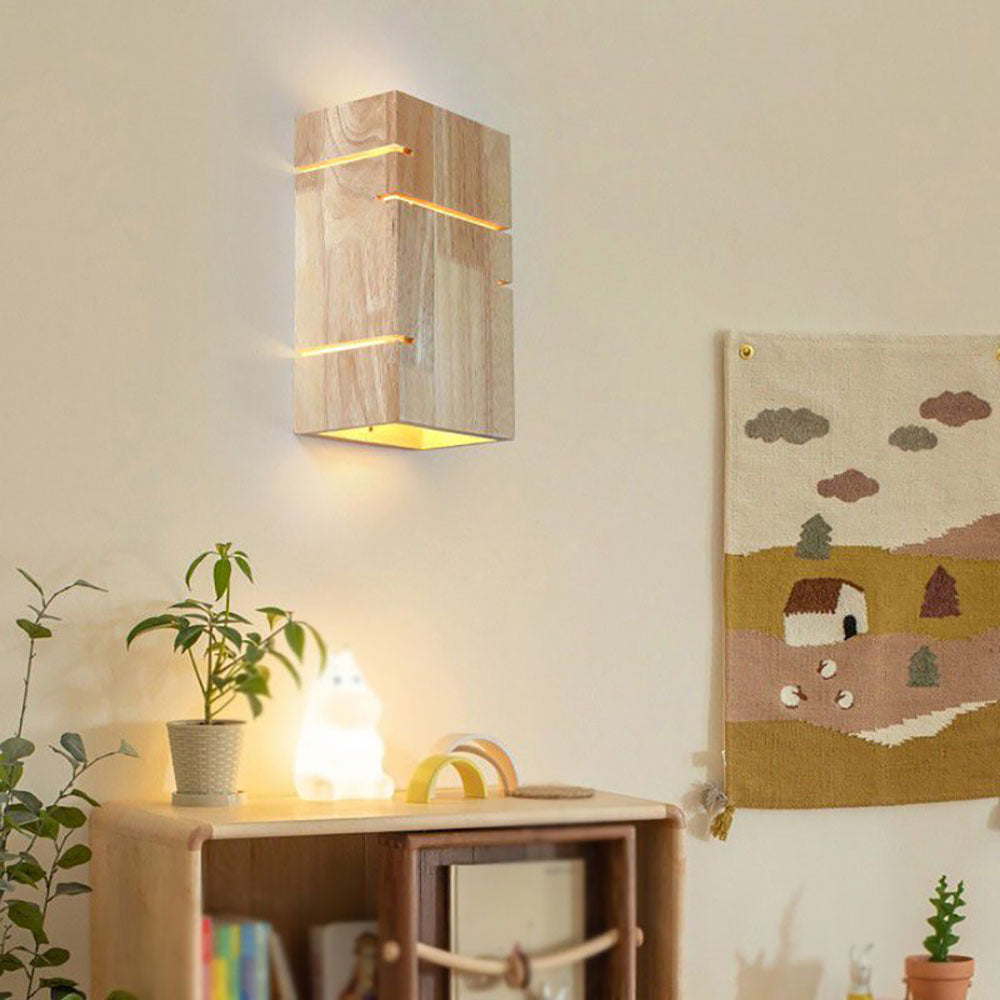 Muto Minimalista LED Applique Rettangolare Legno Soggiorno/Camera da Letto
