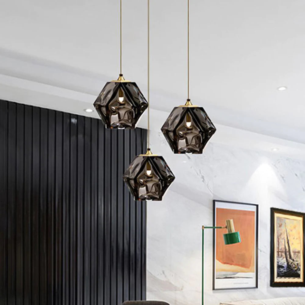 Valentina Moderno Vetro Multi Poligonale Lampade a Sospensione Bianco/Grigio Fumé/Oro Rosa