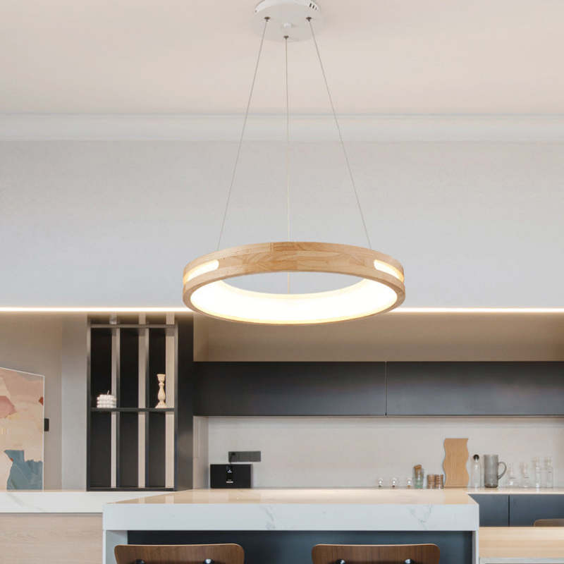 Muto Lampade a Sospensione Legno Bianco/Oro Anello Soggiorno Moderne