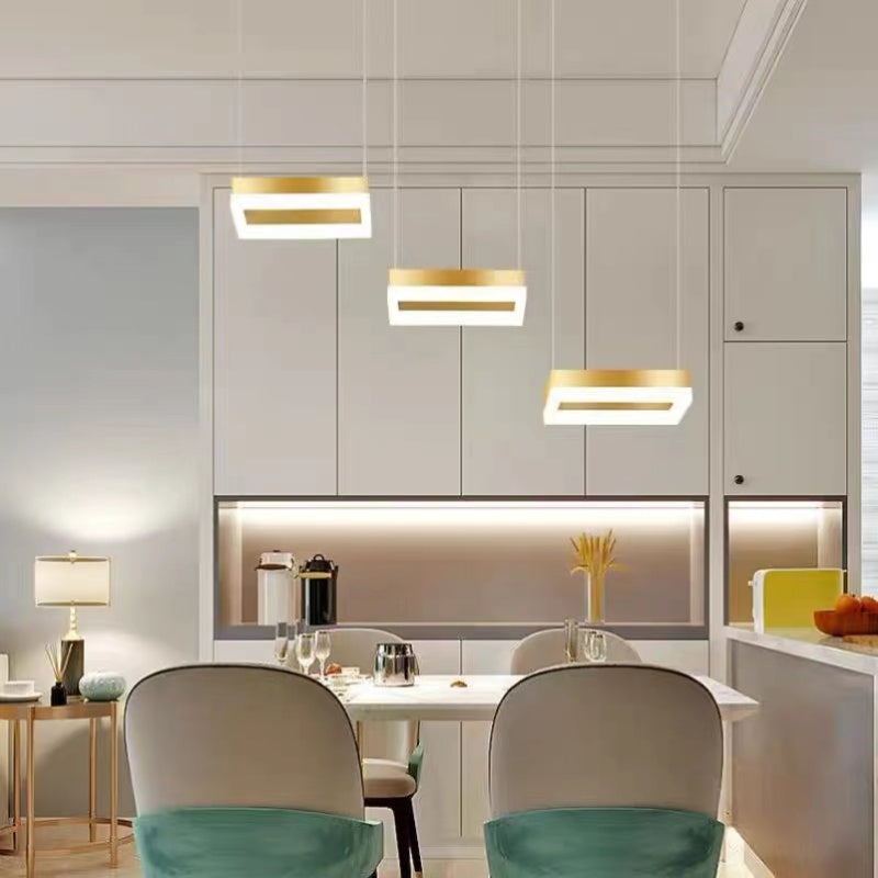 Arisha Moderne LED Lampade a Sospensione Metallo Oro 3 Luci Quadrato
