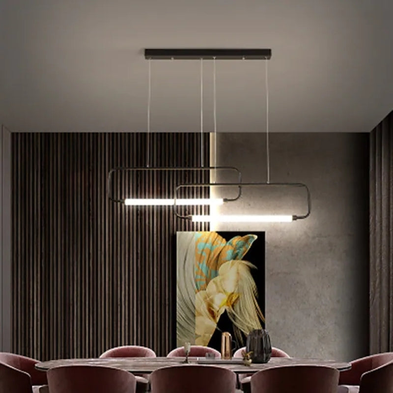 Arisha Minimalismo LED Doppio Rettangolare Lampada a Sospensione Metallo/Acrilico Nero/Oro Soggiorno/Camera da Letto
