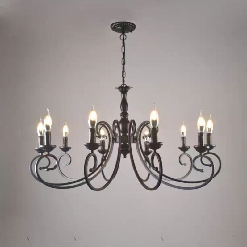 Silva Lampadario Creativo Retrò a Candele in Metallo Nero per Camera da Letto