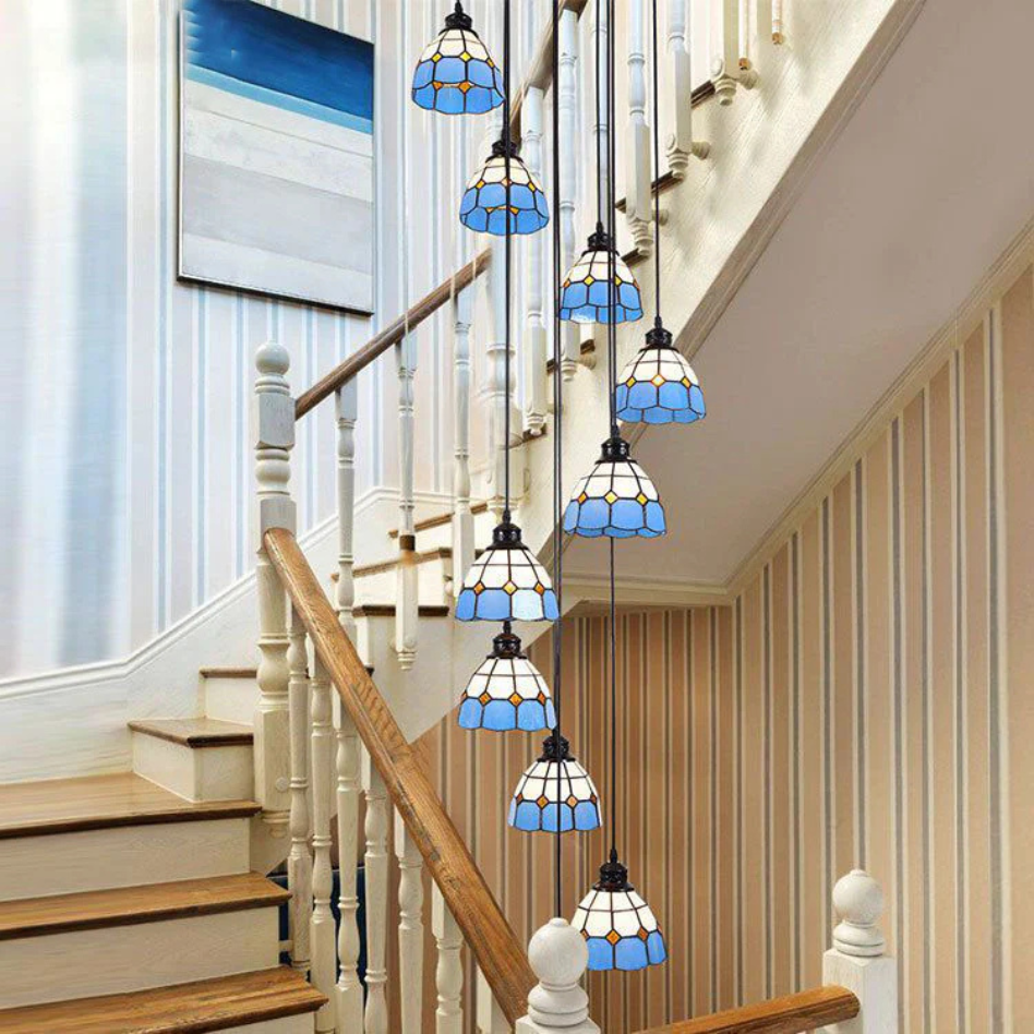 Tiffany Retro LED Lux Lampadario Blu Arancia Metallo Vetro Soggiorno