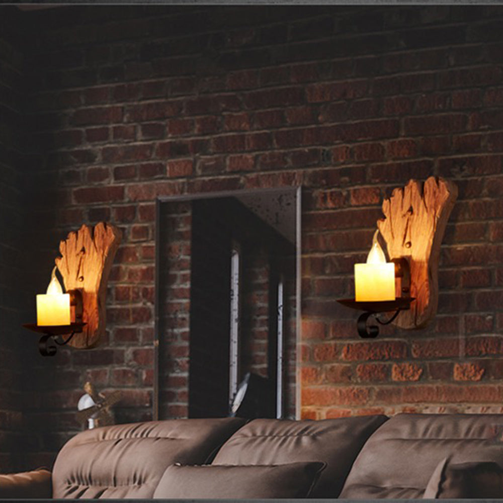 Epoch Vintage LED Impronte Candela Lampada da Parete Legno/Metallo Soggiorno
