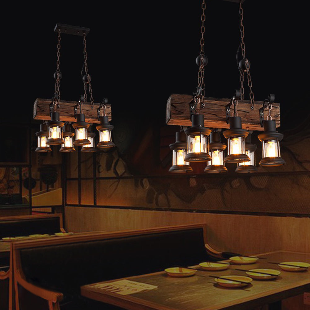 Epoch Lampade a Sospensione Retro Rettangolare Lanterna Metallo Legno