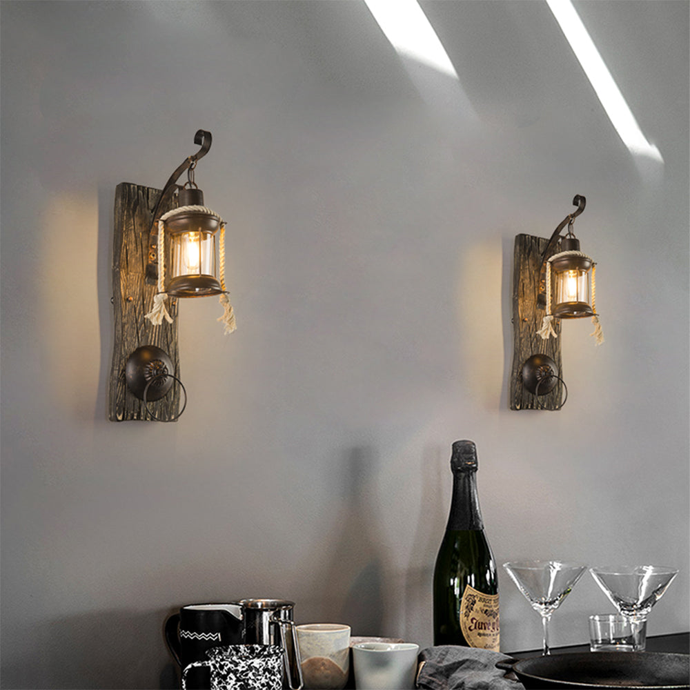 Silva Vintage LED Applique Legno Nero Lanterna Camera da Letto