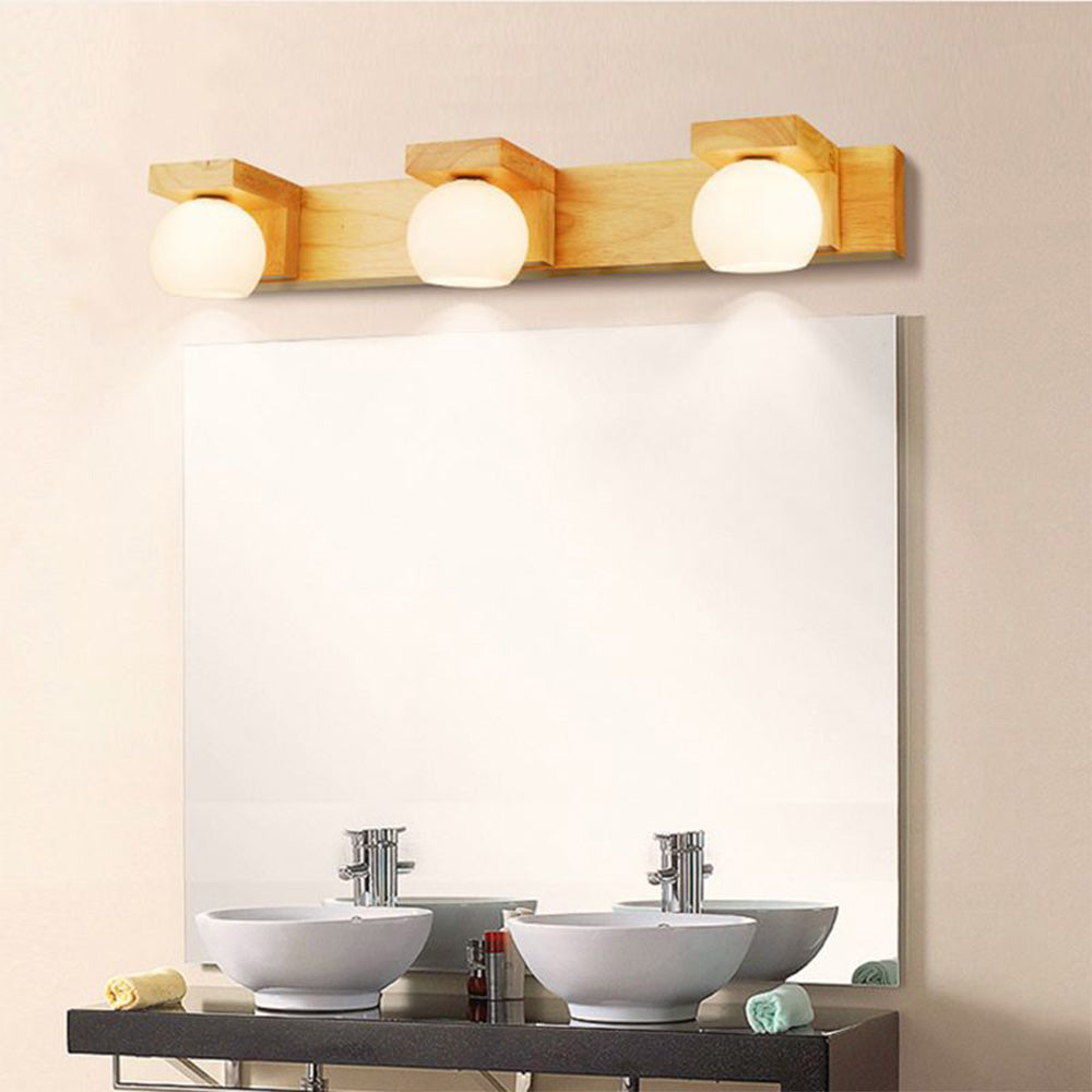 Muto Moderni LED Piccolo Applique Vanità Specchio Sfera Legno Bagno