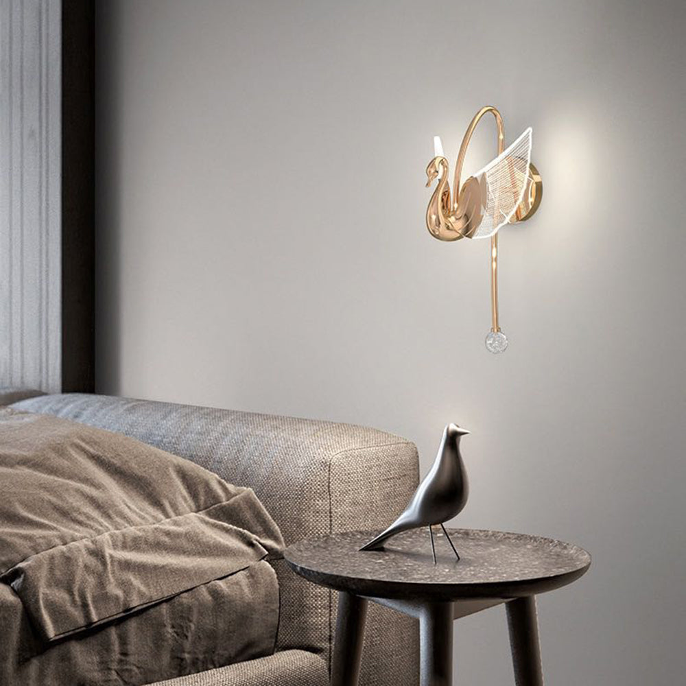 Arisha Design LED Cigno Lampada da Parete Acrilico Metallo Oro/Rosa Soggiorno/Camera da Letto