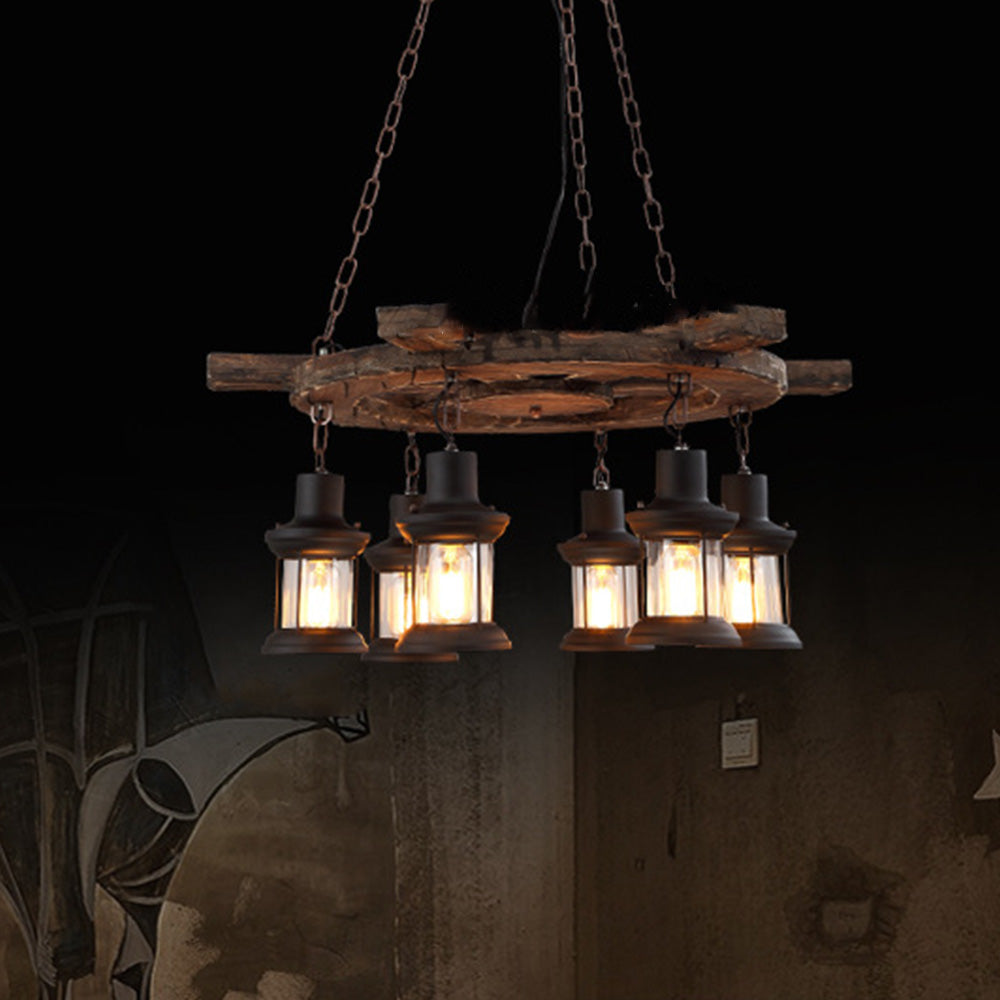 Epoch Retro Industriale LED Lampade a Sospensione Marrone Metallo Legno Soggiorno