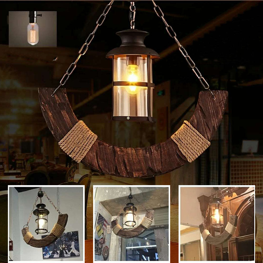 Epoch Retro Rustico LED Lampade a Sospensione Metallo Legno Soggiorno/Camera da Letto/Cucina