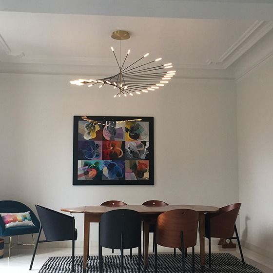 Arisha Lampada a Sospensione Moderno Multi-Line in Metallo/Acrilico Nero/Oro