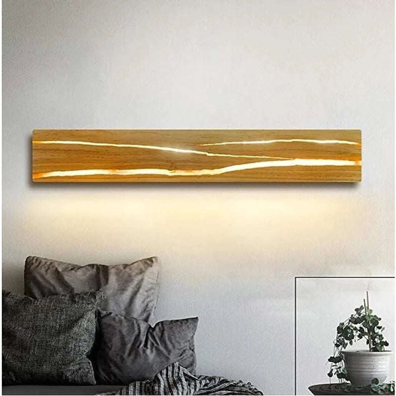 Muto Vintage Rettangolo LED Metallo Legno Applique Camera da letton Soggiorno